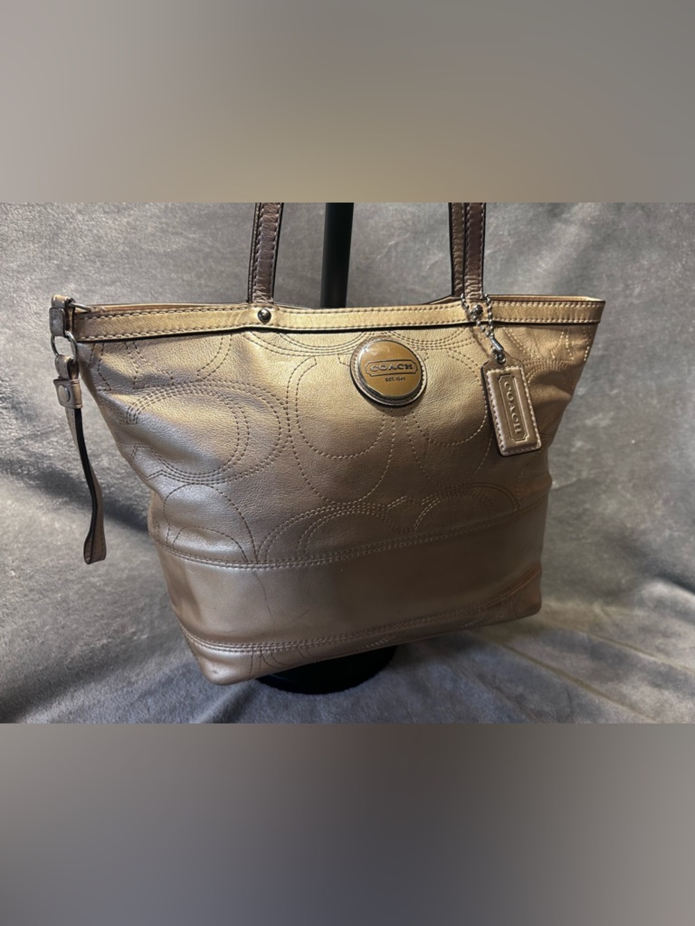 Coach Signature C Gold Metallic Tote - Picture 2 of 10